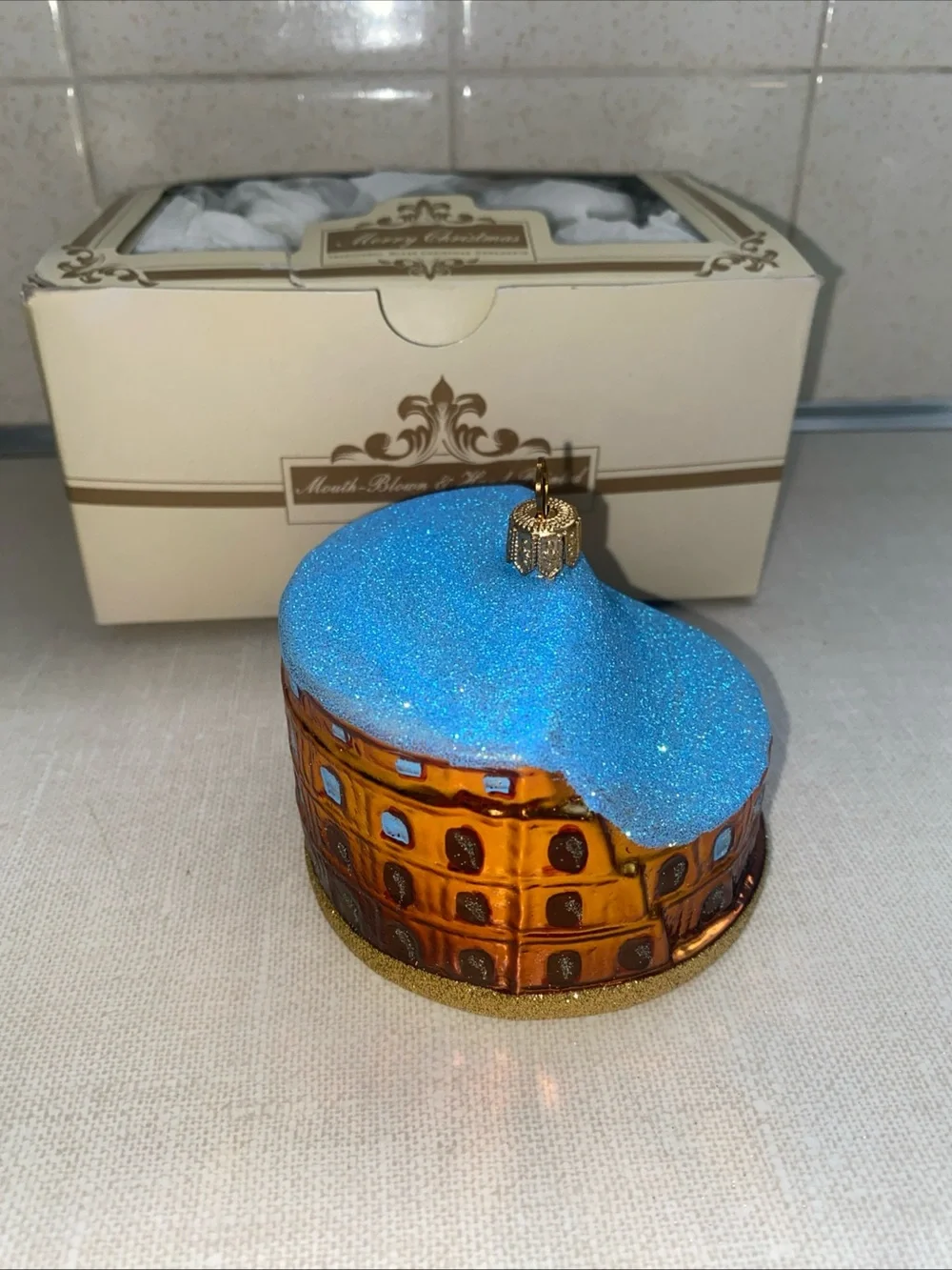 Rome Colosseum Glass Mouth Blown Hand Painted Christmas Ornament Made In Poland